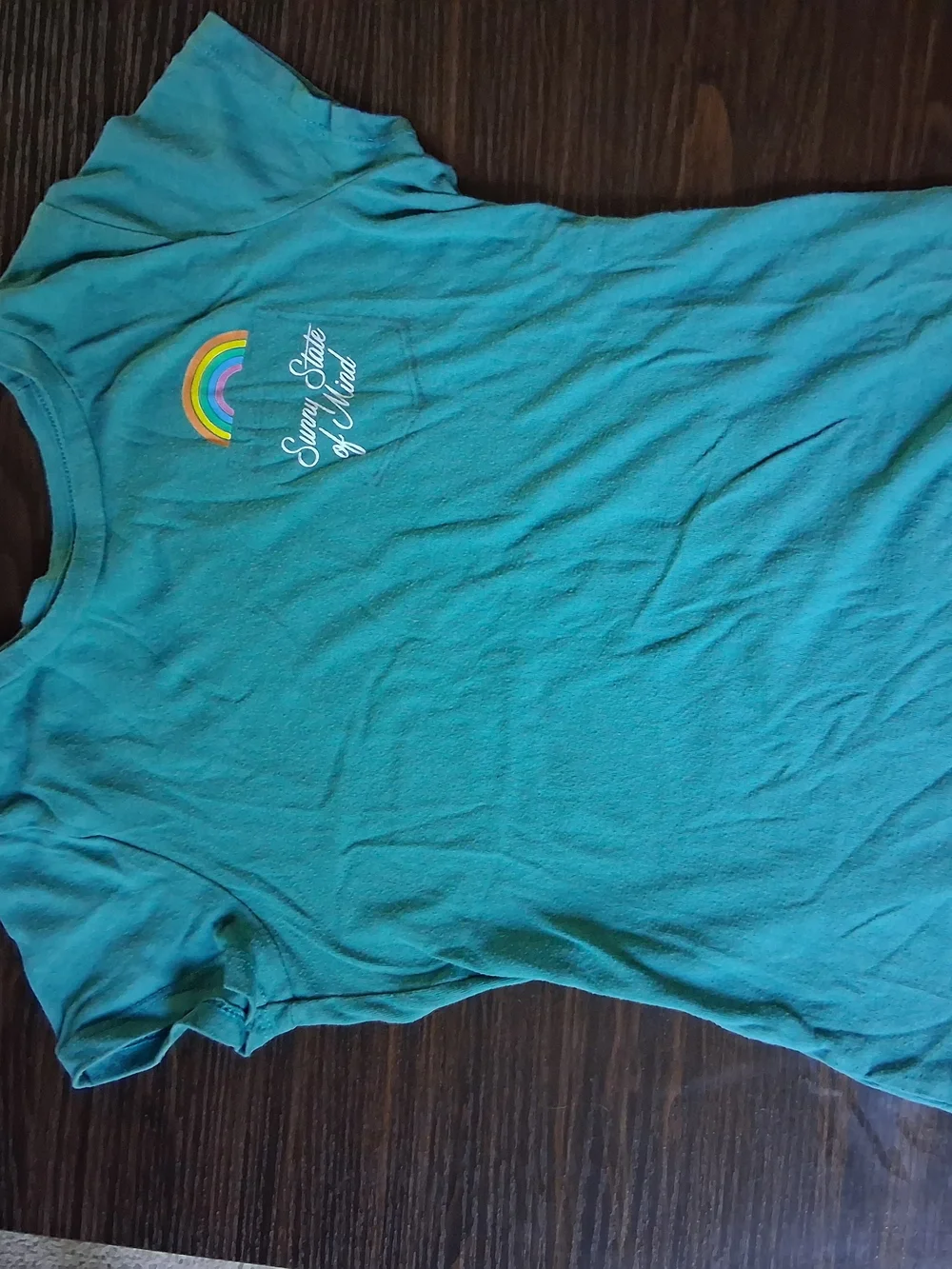 Old Navy Teal Short Sleeve Tee with Rainbow Pocket Graphic